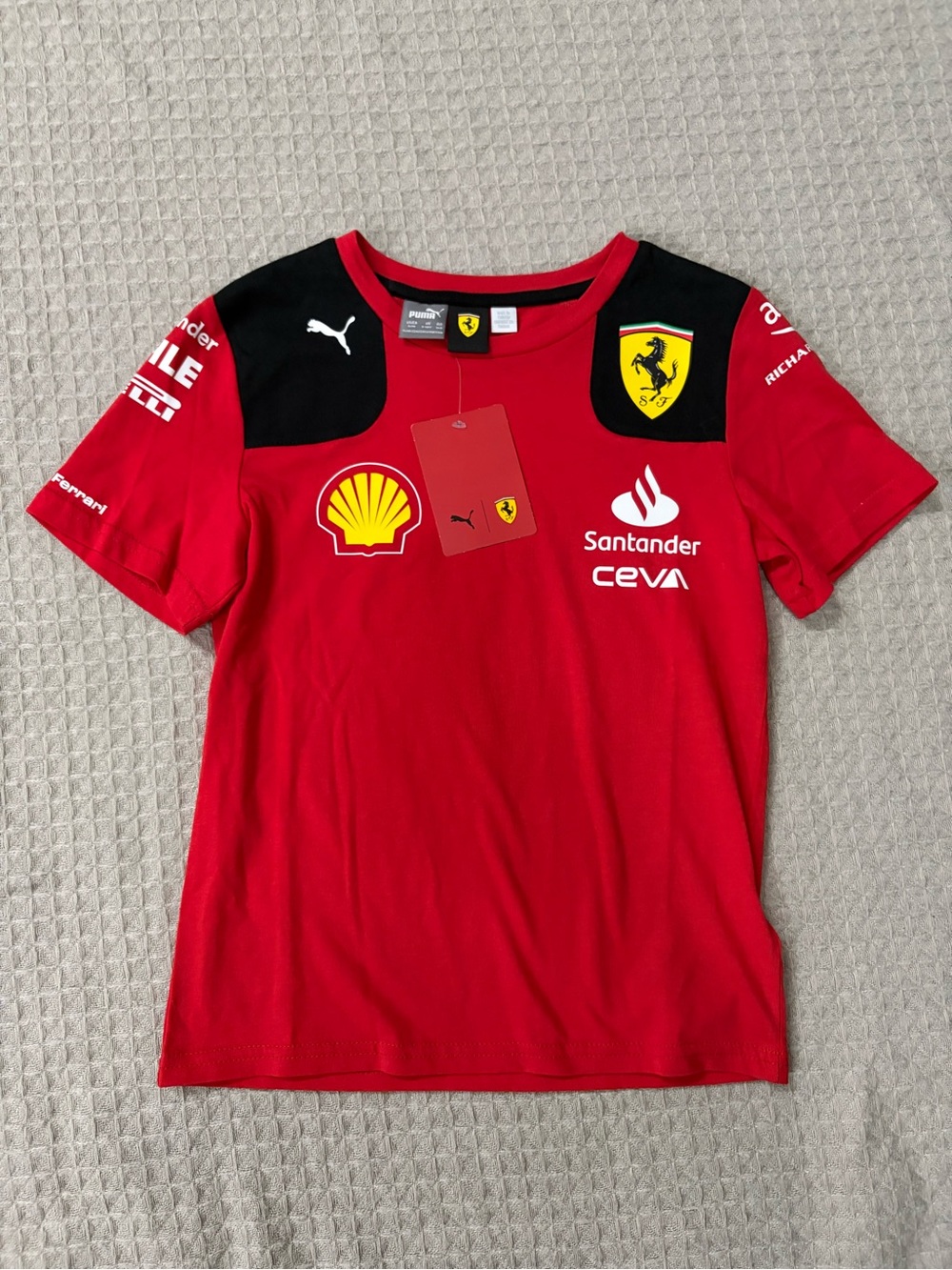Puma Red & Black Ferrari Shell Logo Kids Tee